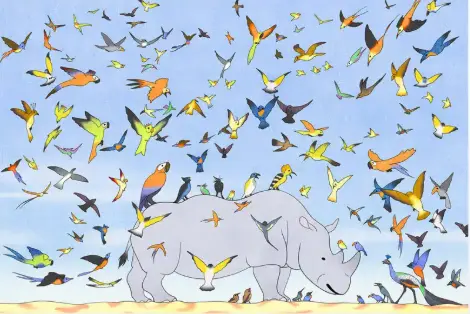 Puzzle Jérémie Moreau: le rhinocéros et les oiseaux (1 000 pièces) 